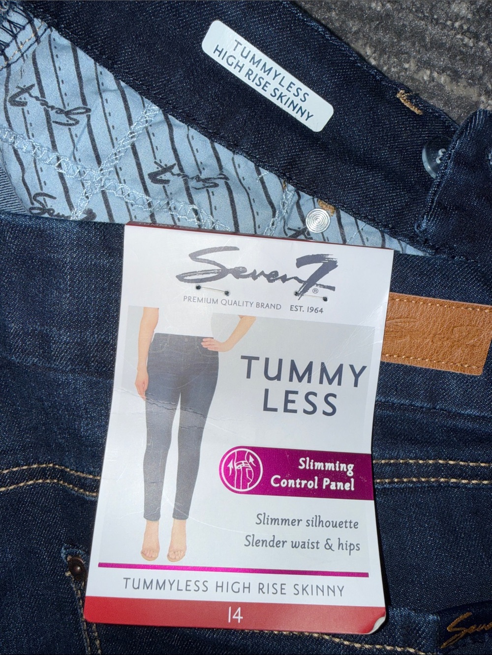 NWT Size 14 Seven7 High Rise Skinny Tummyless Dark Blue Jeans - Picture 6 of 7